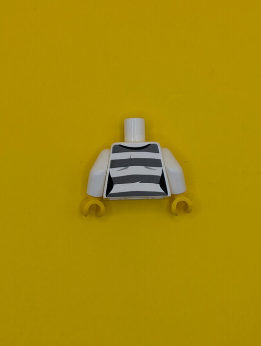 Torso Town Prisoner Female, Dark Bluish Gray Stripes, Buttons and ID Tag Pattern / White Arms / Yellow Hands 973pb1887c01 Lego