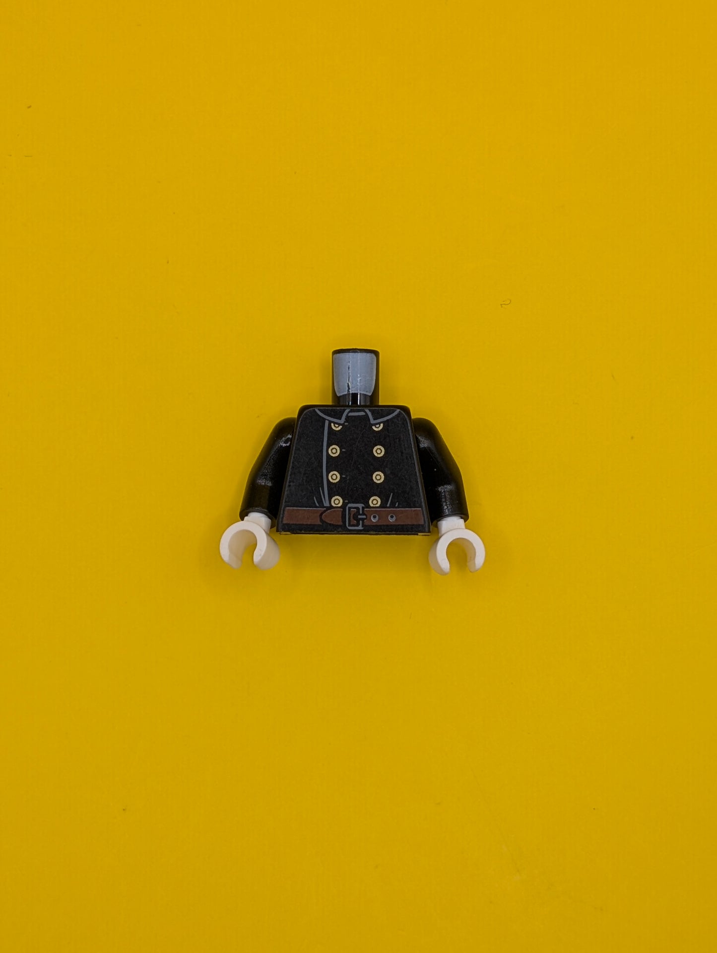 973pb3302c01 Torso Fire Uniform 8 Gold Buttons and Brown Belt Pattern / Black Arms / White Hands Lego Part