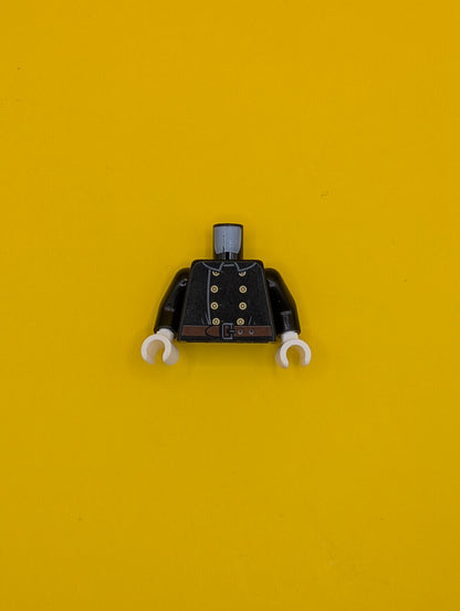 973pb3302c01 Torso Fire Uniform 8 Gold Buttons and Brown Belt Pattern / Black Arms / White Hands Lego Part