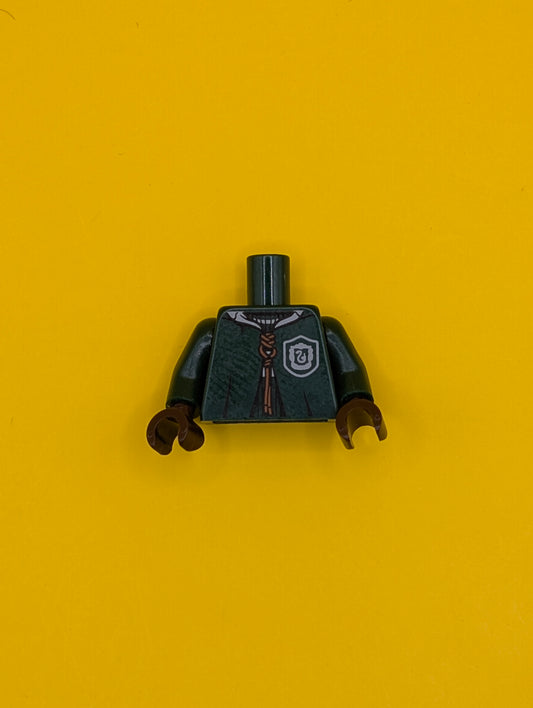 Torso Hooded Robe over Sweater, White Collar, Dark Orange Laces, Slytherin Crest Pattern / Dark Green Arms / Dark Brown Hands 973pb3314c01 Lego