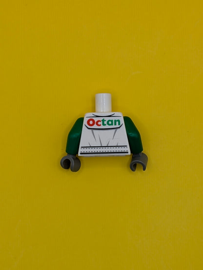Torso Octan Logo Jacket with Red and Green Stripe Pattern / Green Arms / Dark Bluish Gray Hands 973pb1373c01 Lego