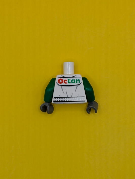 Torso Octan Logo Jacket with Red and Green Stripe Pattern / Green Arms / Dark Bluish Gray Hands 973pb1373c01 Lego