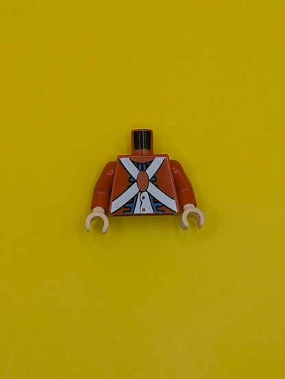 Torso Imperial Soldier Uniform Jacket with Blue and Gold Trim over White Shirt with Buttons, Crossbelts with Oval Clasp, Dark Brown Ammo Pouch on Back Pattern (Redcoat) / Red Arms / Light Nougat Hands 973pb0527c02 Lego
