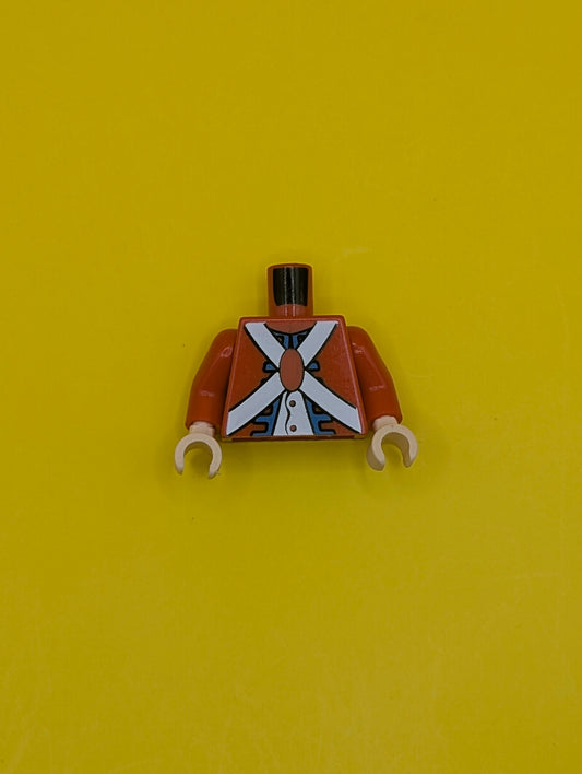 Torso Imperial Soldier Uniform Jacket with Blue and Gold Trim over White Shirt with Buttons, Crossbelts with Oval Clasp, Dark Brown Ammo Pouch on Back Pattern (Redcoat) / Red Arms / Light Nougat Hands 973pb0527c02 Lego