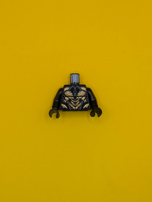 Torso Armor with Gold Scales and Dark Bluish Gray Lines with Long End Lines and Tips at Neck Pattern / Black Arms / Black Hands 973pb3060c01 Lego