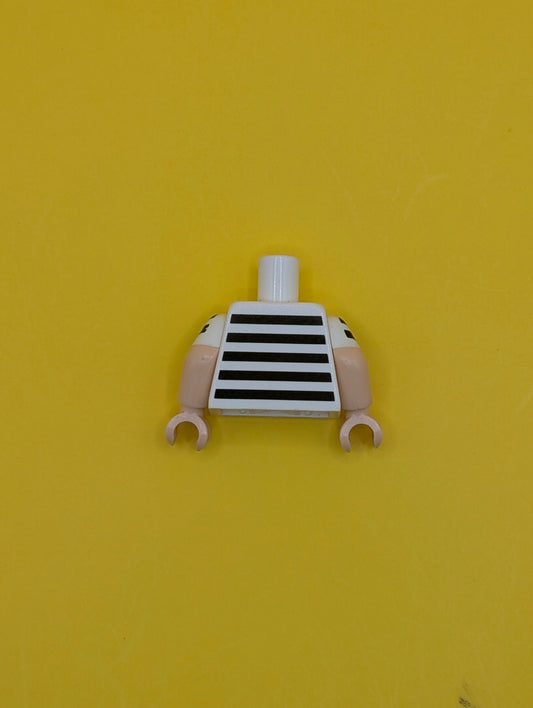 Torso Shirt, 5 Black Stripes Pattern / Light Nougat Arms with White Short Sleeves with 2 Black Stripes Pattern / Light Nougat Hands 973pb2944c01 Lego