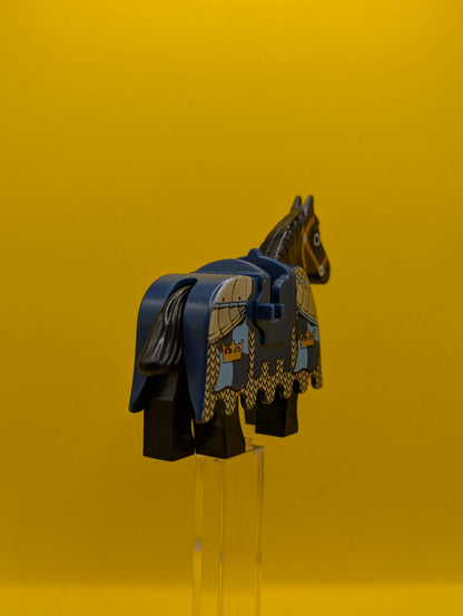 Horse 4493c01pb02 Black Eyes Circled with White, Brown Bridle Pattern With Armor Lego Castle Minifigure