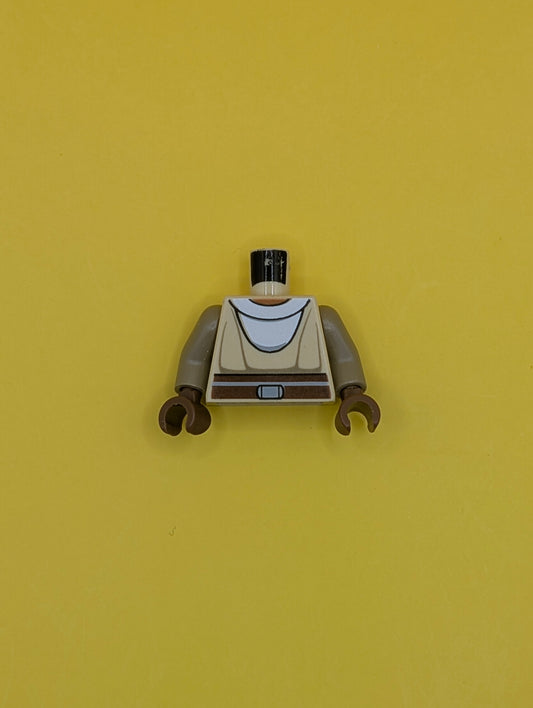 Torso SW Jedi Robe, White Undershirt & Reddish Brown Belt Pattern (Nahdar Vebb) / Dark Tan Arms / Reddish Brown Hands 973pb0694c01 Lego