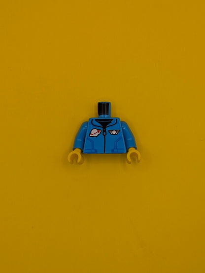 Torso Jacket with Collar and Zipper, Classic Space Logo, Silver Wings Pin Pattern / Dark Azure Arms / Yellow Hands 973pb4627c01 Lego