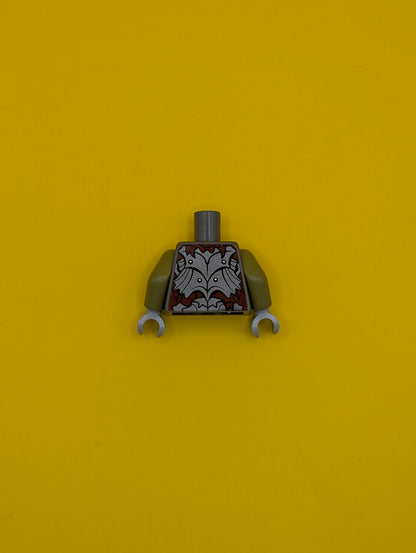 973pb1147c01 Torso LotR Crude Plate Mail Armor and Dark Red Shirt Tattered Pattern (Moria Orc) / Olive Green Arms / Dark Bluish Gray Hands Lego Part
