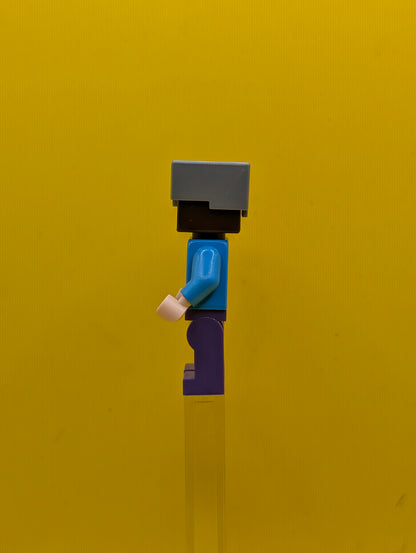 Steve min016 (Light Nougat) - Dark Purple Legs, Flat Silver Helmet Minecraft Lego Minifigure