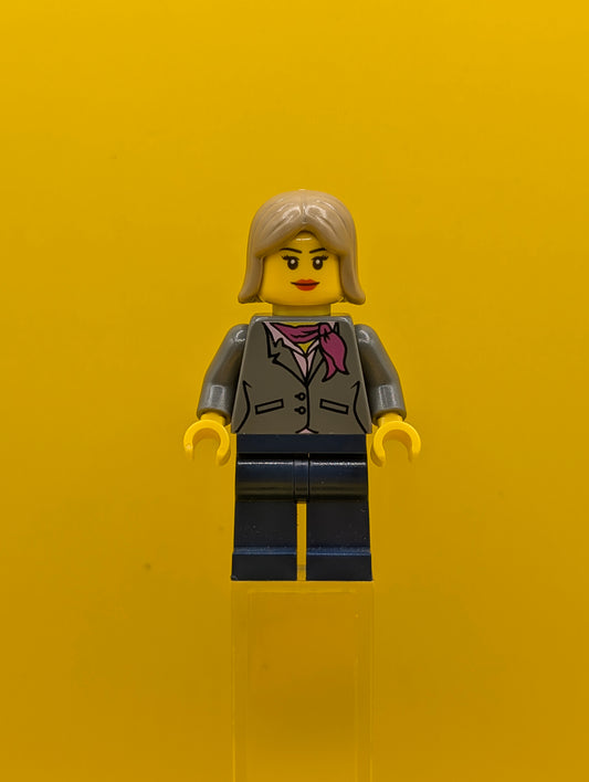 Dark Bluish Gray Jacket cty0329 with Magenta Scarf, Dark Blue Legs, Dark Tan Female Hair City Lego Minifigure