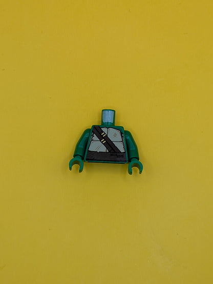 973pb1341c01 Torso Tan and Dark Tan Turtle Shell, Dark Brown Belt and Straps Pattern / Green Arms / Green Hands Lego Part