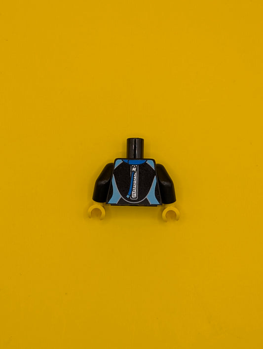 Torso Female Wetsuit with Blue Collar and Wave Logo, Medium Azure Panels, Silver Zipper with Pull Cord on Back Pattern / Black Arms / Yellow Hands 973pb2627c01 Lego