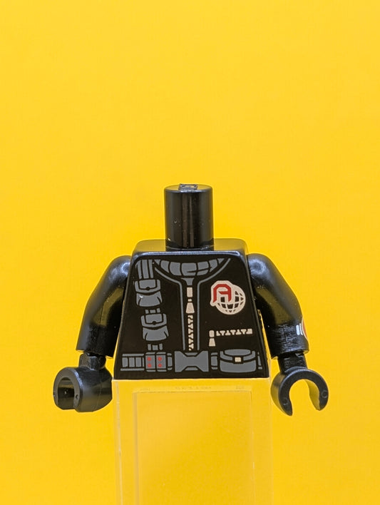 973pb2400c01 Torso Jumpsuit with Silver Zippers, Dark Bluish Gray Belt and Pouches Pattern / Black Arm Left with Stopwatch Pattern / Black Arm Right / Black Hands Lego