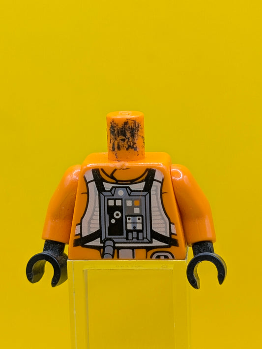 973pb1588c01 Torso SW Rebel Pilot with Black Belt with Buckle on Back Pattern / Orange Arms / Black Hands Lego
