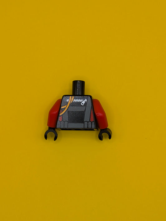 Torso Diving Suit with Dark Bluish Gray Harness, Gauges on Front, Hoses and Zipper on Back, Red Stripes on Sides Pattern / Red Arms / Black Hands 973pb2015c01 Lego