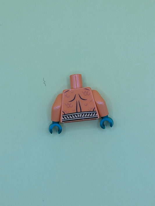 Torso Wetsuit with Reddish Brown Muscle Contours, Dark Orange Scales, Bright Light Orange Belt on Front and Back Pattern / Orange Arms / Green Hands 973pb1295c01 Lego
