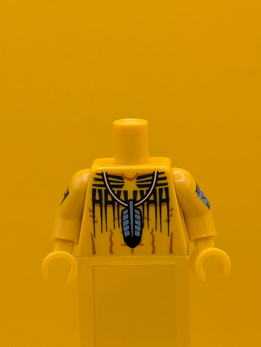 973pb1401c01 Torso Western Indians Blue Feather Pendant and Black Body Paint Pattern / Yellow Arms with Body Paint / Yellow Hands Lego