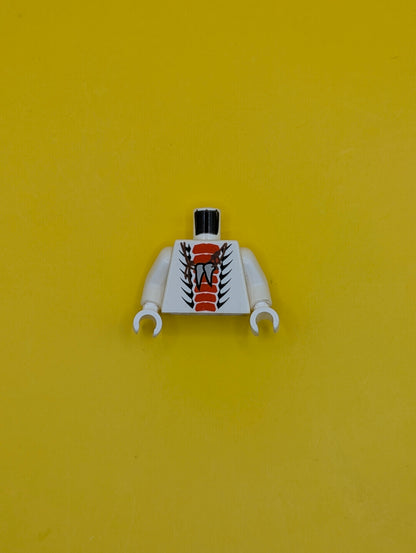 973pb1028c01 Torso Ninjago Snake with Red and Black Scales Thin, Light Bluish Gray Animal Tooth / Claw Necklace Pattern / White Arms / White Hands Lego Part