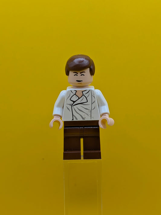 Han Solo sw0403 White Shirt with Wrinkles on Front, Reddish Brown Legs, Dual Sided Head Star Wars Lego Minifigure
