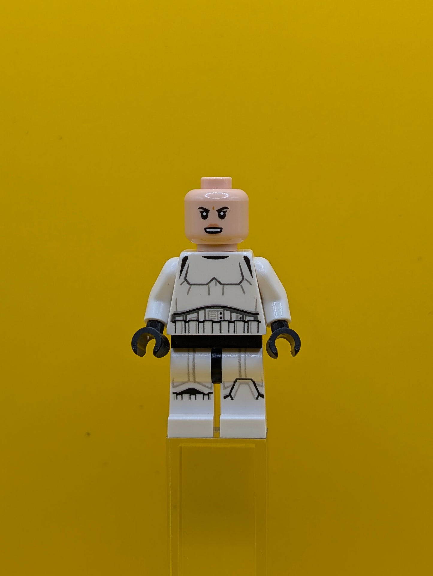 Imperial Stormtrooper sw1168 Female, Dual Molded Helmet with Light Bluish Gray Panels on Back, Light Nougat Head, Angry Smile Star Wars Lego Minifigure
