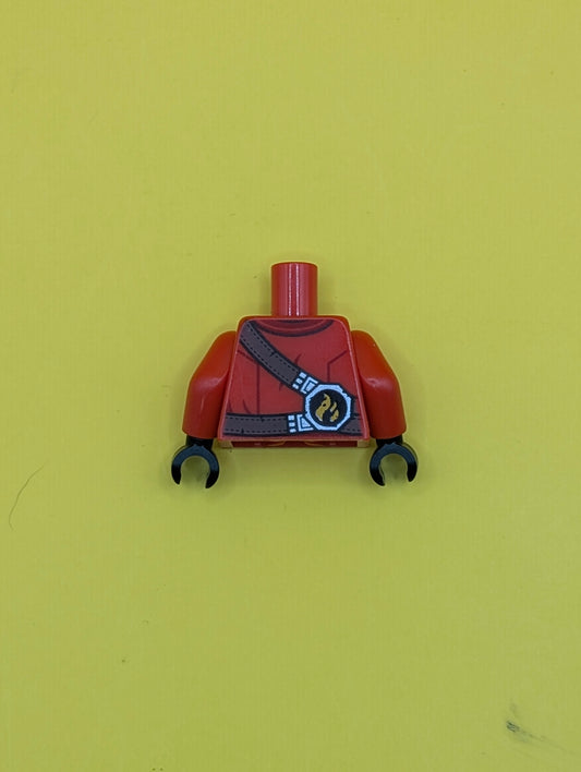 Torso Ninjago Robe with Brown Webbing, Silver Buckles, Pouches and Tornado Pattern / Red Arms / Black Hands 973pb3584c01 Lego