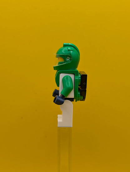 Astronaut cty1698 Female, White Spacesuit with Bright Green Arms, Bright Green Helmet, Trans-Clear Visor, Bright Green Harness with Solar Panel, Open Mouth City Lego Minifigure