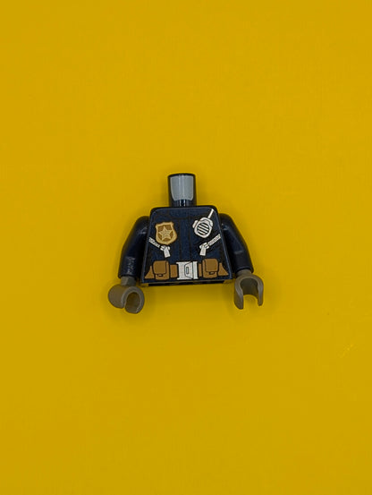 Torso Police Female Jacket with Zippers, Gold Badge, Radio and 'POLICE' Pattern on Reverse / Dark Blue Arms / Dark Bluish Gray Hands 973pb2606c01 Lego