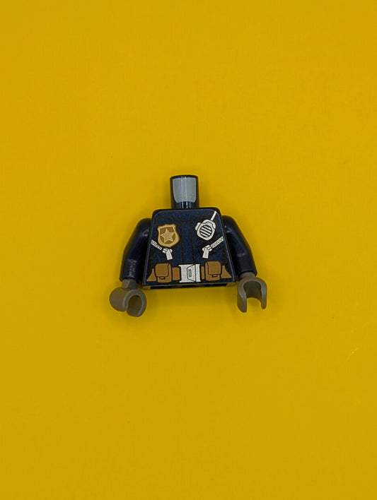 Torso Police Female Jacket with Zippers, Gold Badge, Radio and 'POLICE' Pattern on Reverse / Dark Blue Arms / Dark Bluish Gray Hands 973pb2606c01 Lego