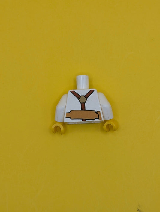 Torso Shirt with Tan Tie, Red Suspenders, Brown Belt with Pocket with Ruler Pattern / White Arms / Yellow Hands 973pb1250c01 Lego
