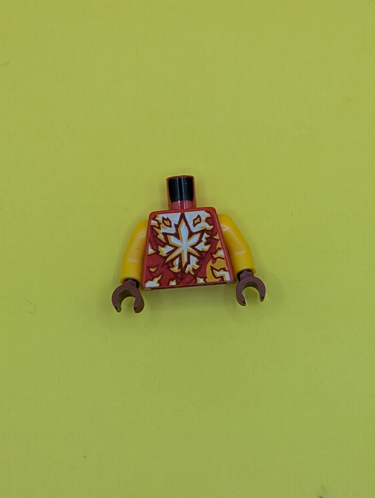 Torso Tunic, White and Bright Light Orange Energy, Ninjago Logogram Letter K Pattern / Bright Light Orange Arms / Dark Red Hands 973pb4631c01 Lego