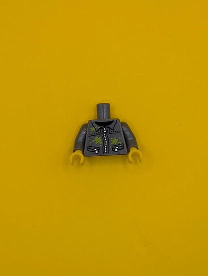 Torso Silver Zipper and Lime Paint Splotches Pattern / Dark Bluish Gray Arms / Yellow Hands 973pb1405c01 Lego