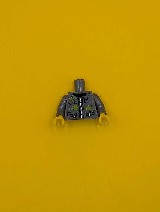 Torso Silver Zipper and Lime Paint Splotches Pattern / Dark Bluish Gray Arms / Yellow Hands 973pb1405c01 Lego