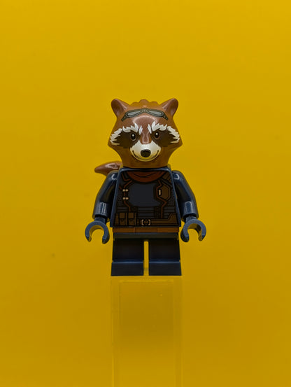 Rocket Raccoon sh1068 Dark Blue Outfit, Dark Red Scarf, Reddish Brown Head Marvel Lego Minifigure